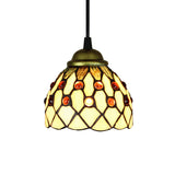 Tiffany Cut Glass Domed Hanging Light Fixture - 1 Suspension Pendant For Bedroom Beige/Light