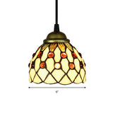 Tiffany Cut Glass Domed Hanging Light Fixture - 1 Suspension Pendant For Bedroom Beige/Light