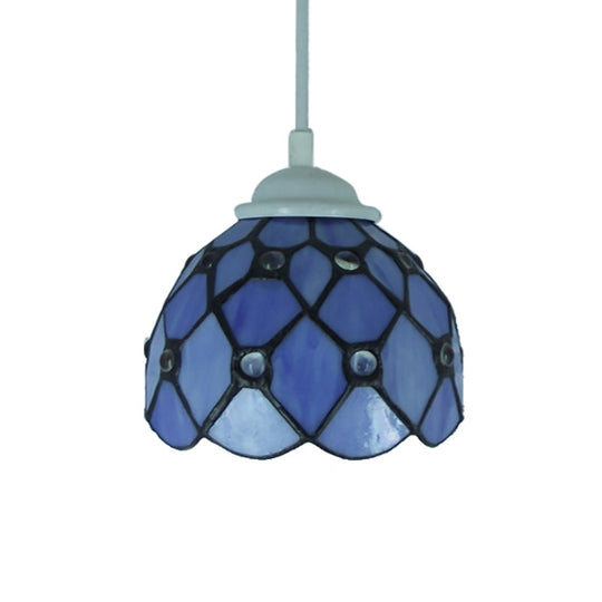 Tiffany Cut Glass Hanging Light Fixture For Bedroom - Beige/Light Blue/Dark Blue