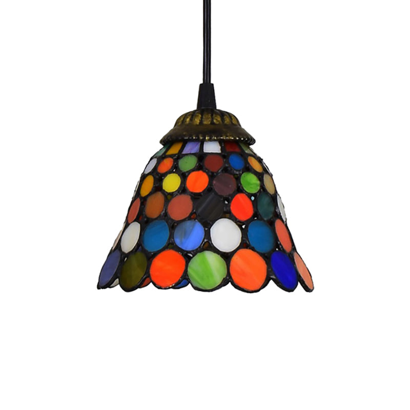 Tiffany-Style Stained Glass Bell Pendant Light In Black