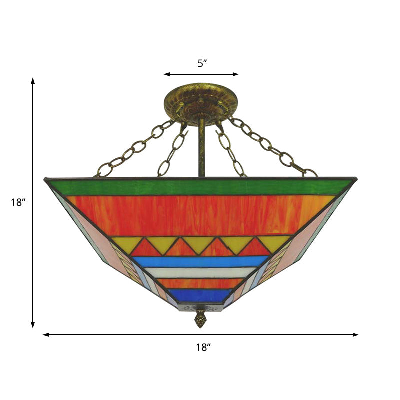 Stylish Tiffany Semi Flush Mount Light With Stained Glass Shade In Orange/Yellow