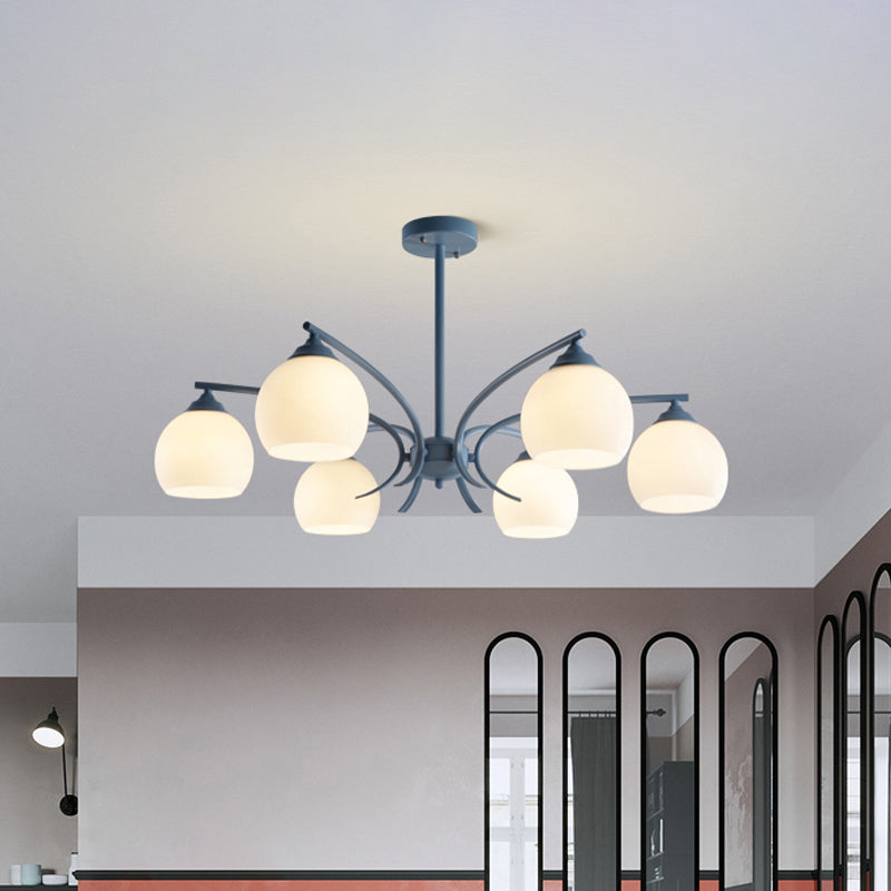 Grace - Opal Sphere Shade Living Room Chandelier Glass 6/8 Lights Macaron Stylish