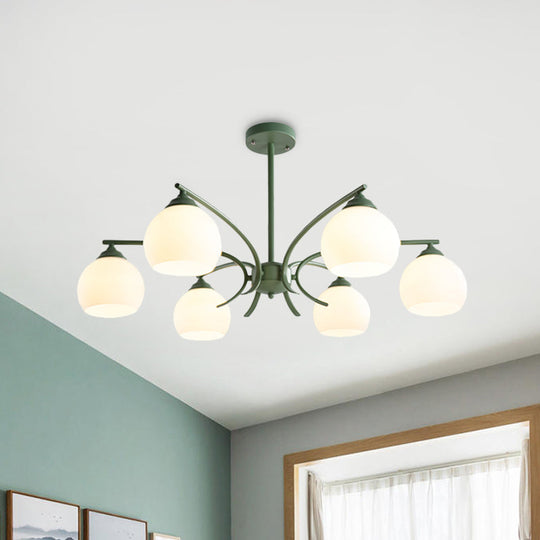 Grace - Opal Sphere Shade Living Room Chandelier Glass 6/8 Lights Macaron Stylish