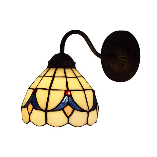 Flower Sconce Light Fixture - Tiffany White/Blue Glass Wall Mounted For Bedroom