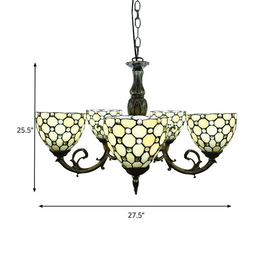 Beaded Glass Metal Chandelier - Traditional Hanging Light For Living Room Beige/Orange