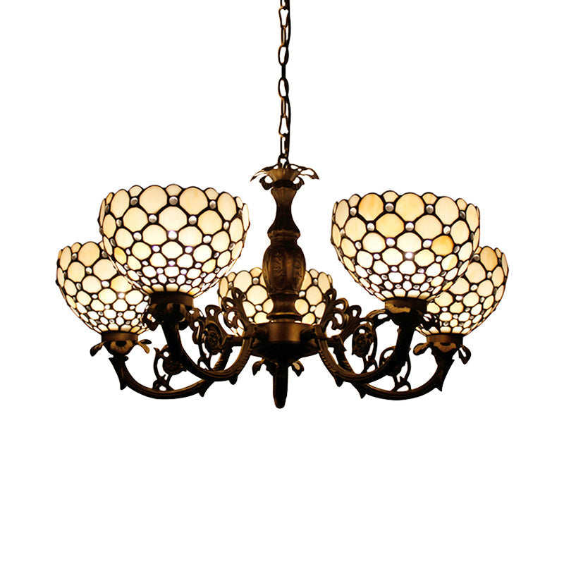 Beaded Glass Metal Chandelier - Traditional Hanging Light For Living Room Beige/Orange