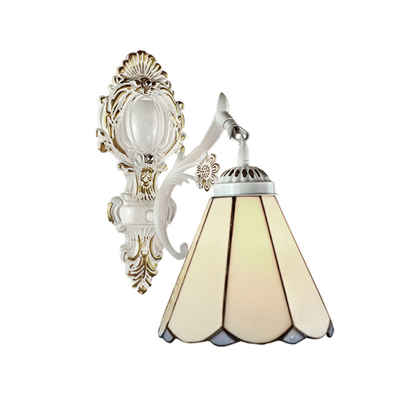 Traditional Conical Wall Sconce Light In White Finish For Bedroom