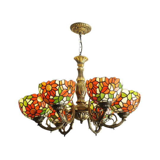 Sunflower Stained Glass Rustic Tiffany Chandelier - 3/5/6 Light Kitchen Hanging With Inverted