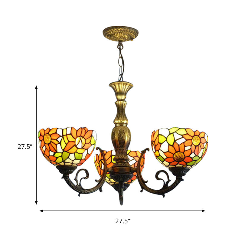 Sunflower Stained Glass Rustic Tiffany Chandelier - 3/5/6 Light Kitchen Hanging With Inverted