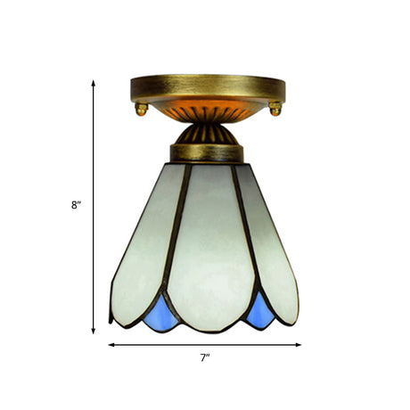 White Tiffany Style Art Glass Conical Ceiling Light With 1 Bulb - Perfect For Your Kitchen