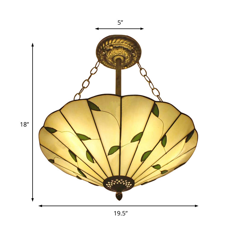 Stained Glass Inverted Ceiling Light - Lodge Style Multi Semi Flush Mount In Beige (19.5’/16’ Width)