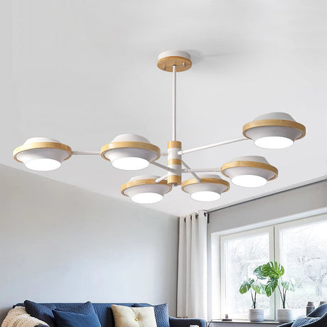 Minimalist White Ufo Ceiling Light: Iron Semi Flush Mount With Wooden Frame - 3/6 Bulbs 6 /