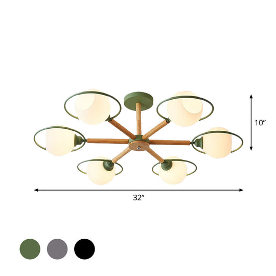 Nordic Style White Sphere Ceiling Light With Frosted Glass Shade - Elegant Dining Room Mount Ring