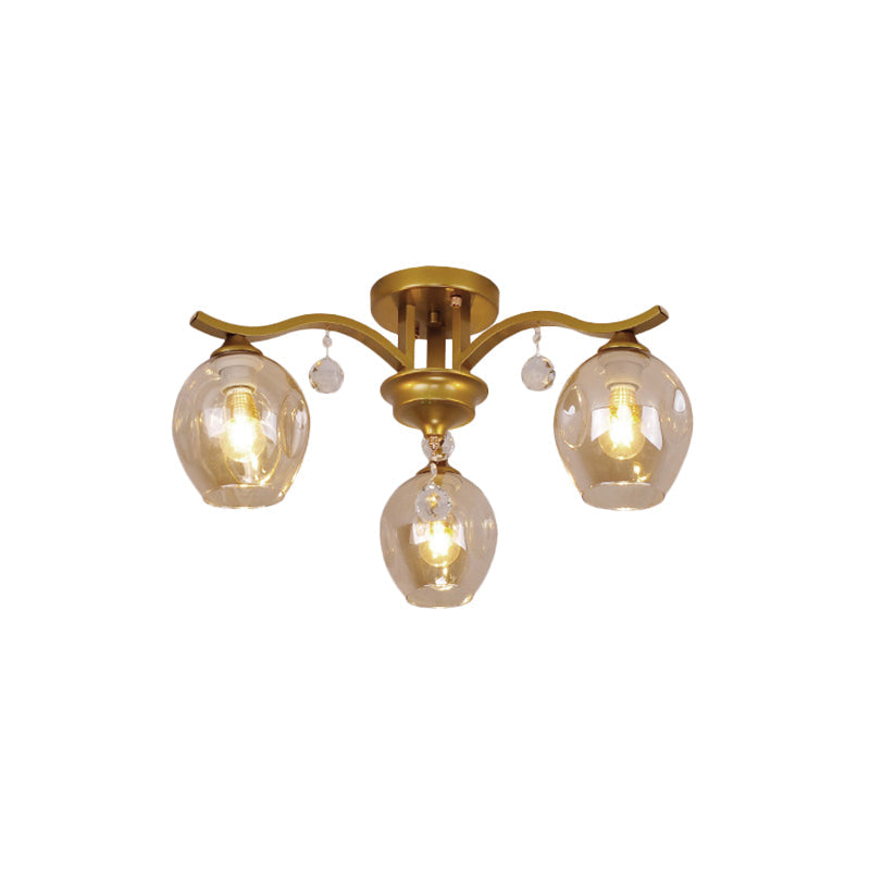 Modern Smoke Glass Bud Semi Ceiling Mount Light For Restaurants & Hotels - 3 - Light Crystal Lamp