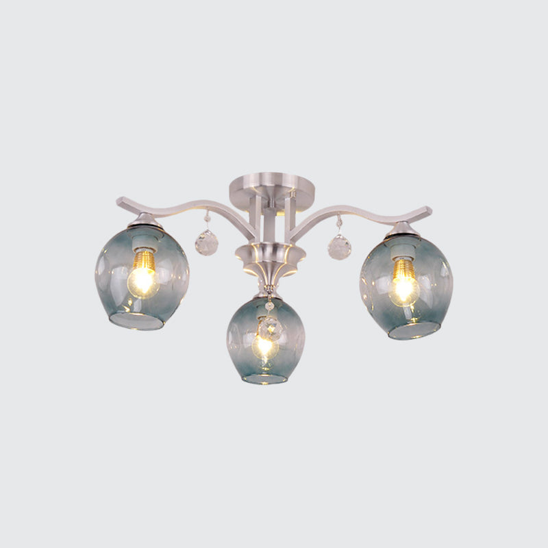Modern Smoke Glass Bud Semi Ceiling Mount Light For Restaurants & Hotels - 3 - Light Crystal Lamp