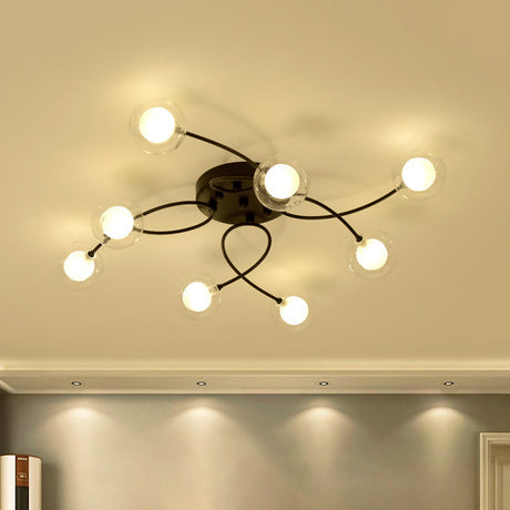 Romantic Twist Arm Black Ceiling Light: Multi-Head Semi Flushmount For Living Room