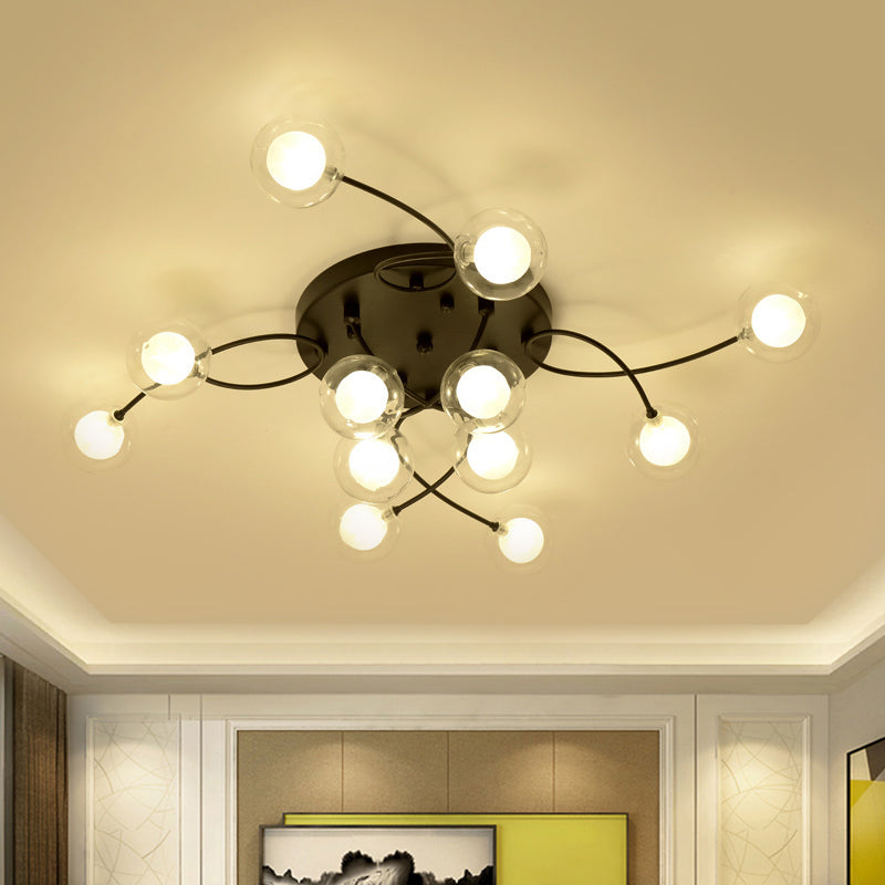 Romantic Twist Arm Black Ceiling Light: Multi - Head Semi Flushmount For Living Room 12 /
