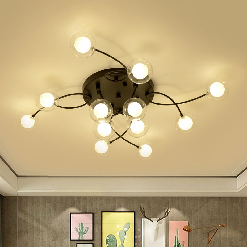 Romantic Twist Arm Black Ceiling Light: Multi - Head Semi Flushmount For Living Room