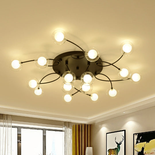 Romantic Twist Arm Black Ceiling Light: Multi - Head Semi Flushmount For Living Room 16 /