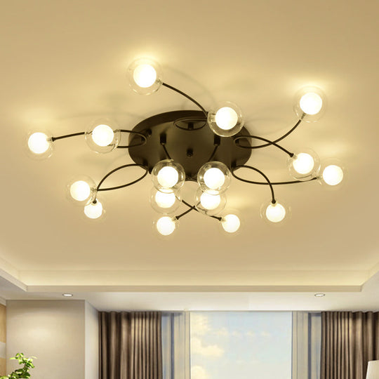 Romantic Twist Arm Black Ceiling Light: Multi - Head Semi Flushmount For Living Room