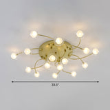 Gold Romantic Metallic Ceiling Light For Living Room Villa - Multi-Head Semi Flush Mount