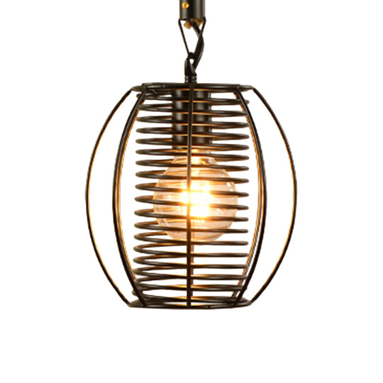 Vintage Style Metal And Rope Pendant Light With Black Wire Cage Cylinder/Square Shade