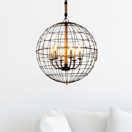 Vintage Globe Hanging Lamp With 3/4/6 Lights & Golden Iron Frame For Dining Room