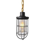 Coastal Black Caged Pendant Lamp With Clear Glass - Single-Bulb Hanging Light Fixture For Bedroom
