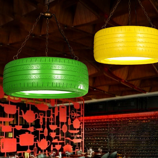 Industrial Rubber Chandelier With Hanging Chain For Bar Creative And Unique Tire Design