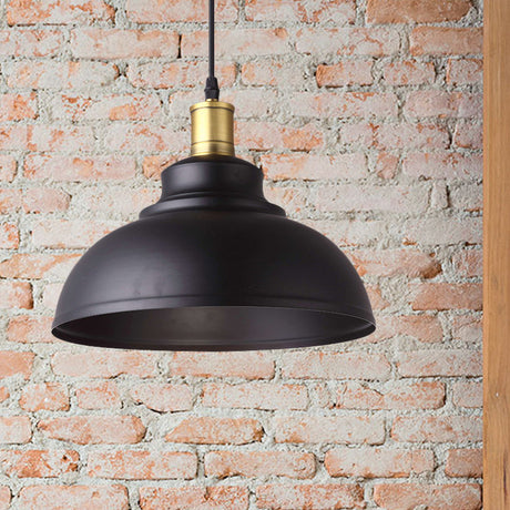 Vintage Style Black Metal Pendant Lamp With Plug-In Cord - 1 Light Bowl Shade Hanging For