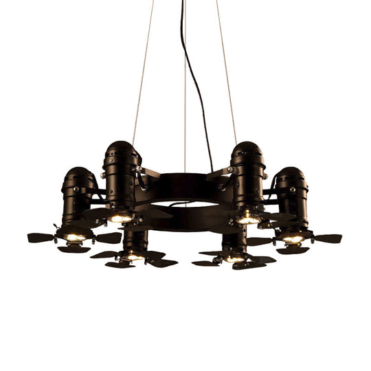 Vintage Style Chandelier Light Fixture - Metallic Black Finish Shaded 6 Lights Hanging Design