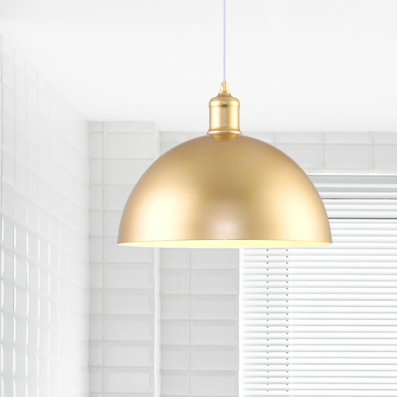 Vintage Industrial Hanging Lamp With Metallic Golden Dome Shade And 1 Bulb 12/16 Inch Width
