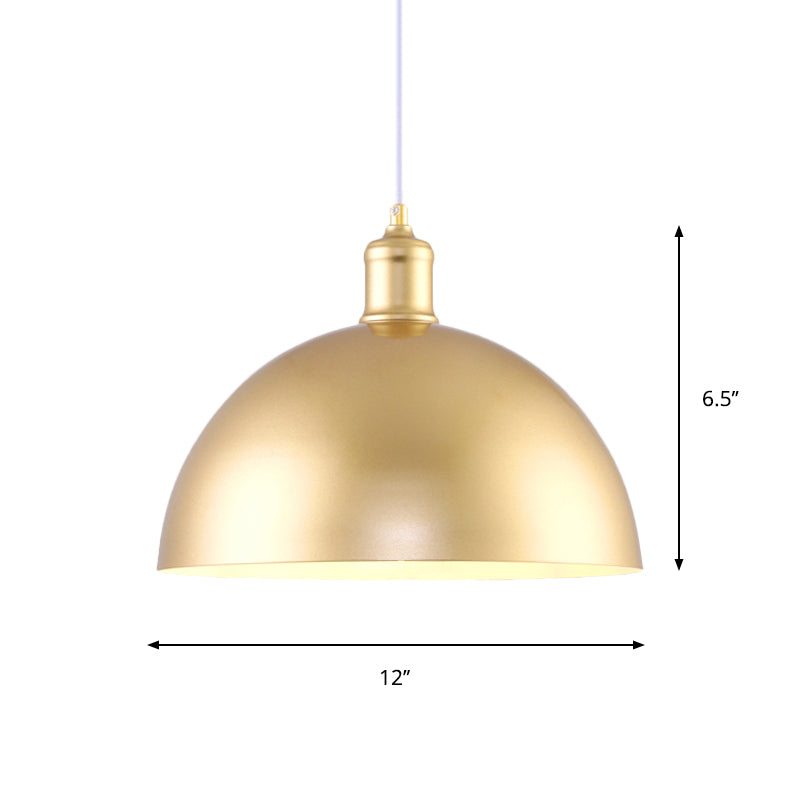Vintage Industrial Metallic Golden Pendant Lamp 12/16 Inch Width Dome Shade 1 Bulb