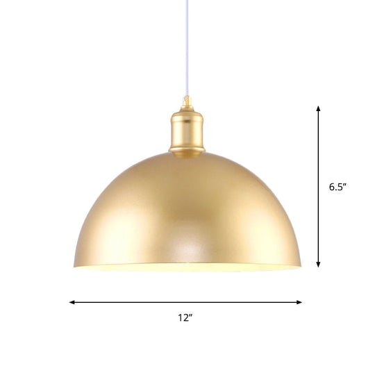 Vintage Industrial Metallic Golden Pendant Lamp 12/16 Inch Width Dome Shade 1 Bulb