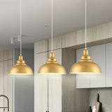 Mid-Century Metal Domed Pendant Ceiling Light With Adjustable Cord - Gold Finish 1 Head Ideal For