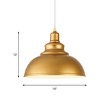 Mid-Century Metal Domed Pendant Ceiling Light With Adjustable Cord - Gold Finish 1 Head Ideal For