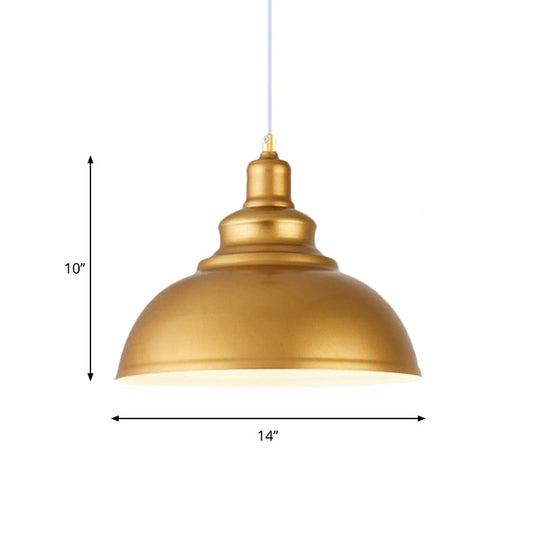 Mid-Century Metal Domed Pendant Ceiling Light With Adjustable Cord - Gold Finish 1 Head Ideal For