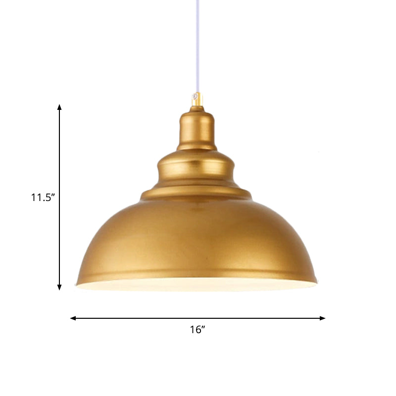 Mid-Century Metal Domed Pendant Ceiling Light With Adjustable Cord - Gold Finish 1 Head Ideal For