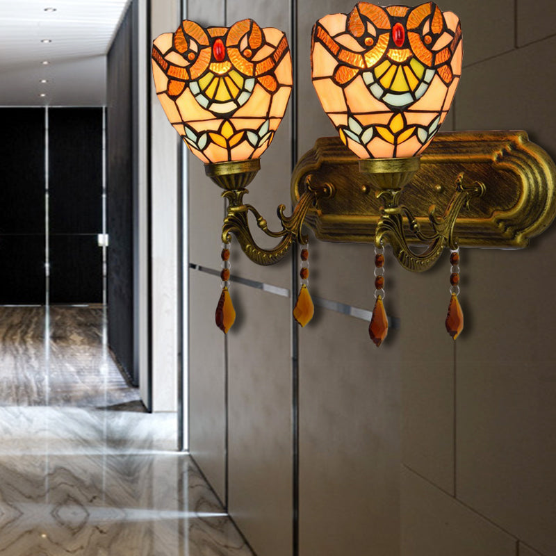 Victorian Inspired Stained Glass Wall Lamp With Agate Accent For Bookstores - 2 Lights By Tiffany