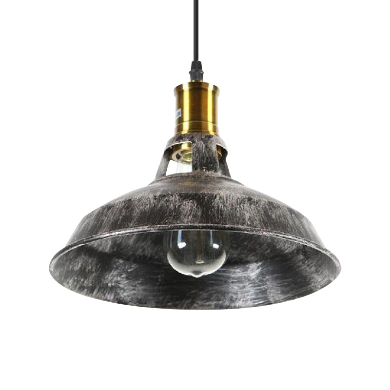 Aged Silver Rustic Barn Pendant Light - Wrought Iron Ceiling Fixture For Dining Room