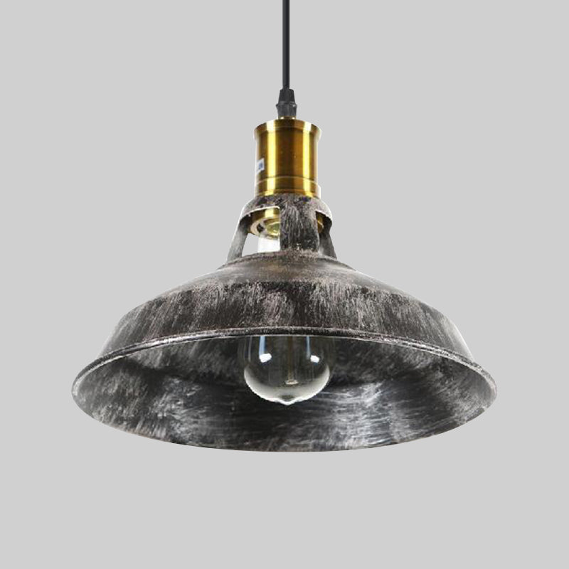 Aged Silver Rustic Barn Pendant Light - Wrought Iron Ceiling Fixture For Dining Room