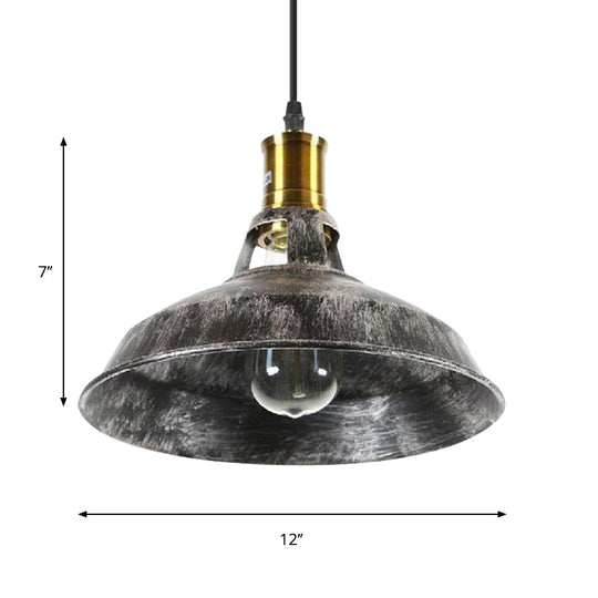 Aged Silver Rustic Barn Pendant Light - Wrought Iron Ceiling Fixture For Dining Room