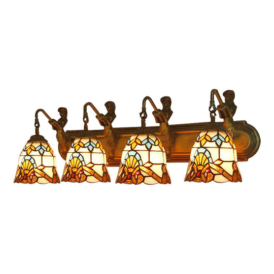 Beige Glass Bell Sconce Lighting With Baroque Brass Wall Mount - 4 Heads Mermaid Decoration