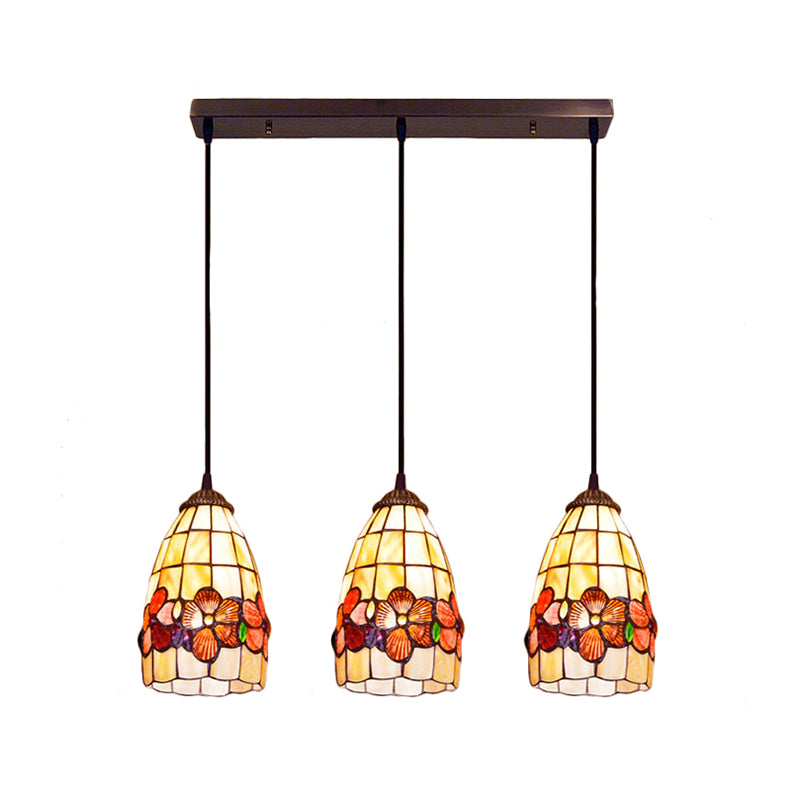 Baroque Shell Bell Pendant Light With 3 Yellow Bulbs And Linear/Round Canopy