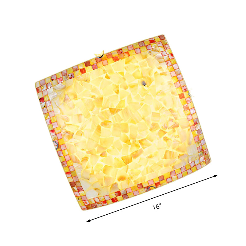 16’/12’W Convex Tiffany Style Stained Glass Flush Bedroom Light In Beige