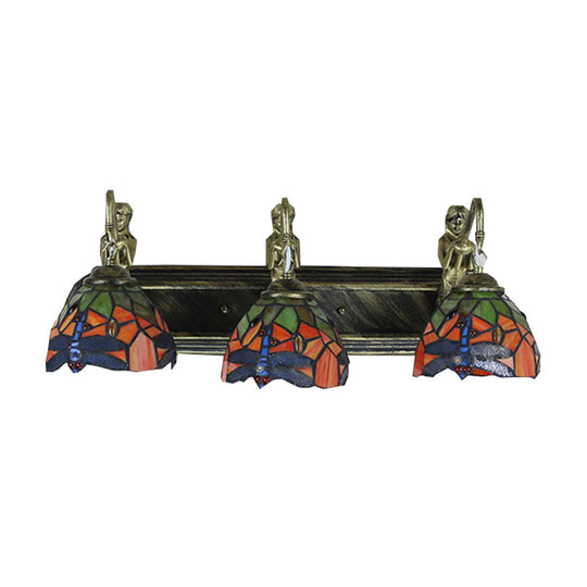 Baroque Dome Stained Glass Sconce Light - 3-Head Antique Bronze Wall Fixture