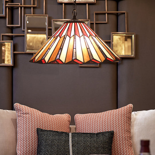 Brown Tiffany Hanging Pendant Light: Stained Art Glass Ceiling Fixture For Living Room