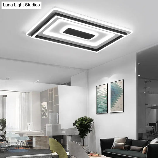 18/21.5/35.5 Wide Led Flush Mount Light - Black Square/Rectangular Fixture For Living Room With