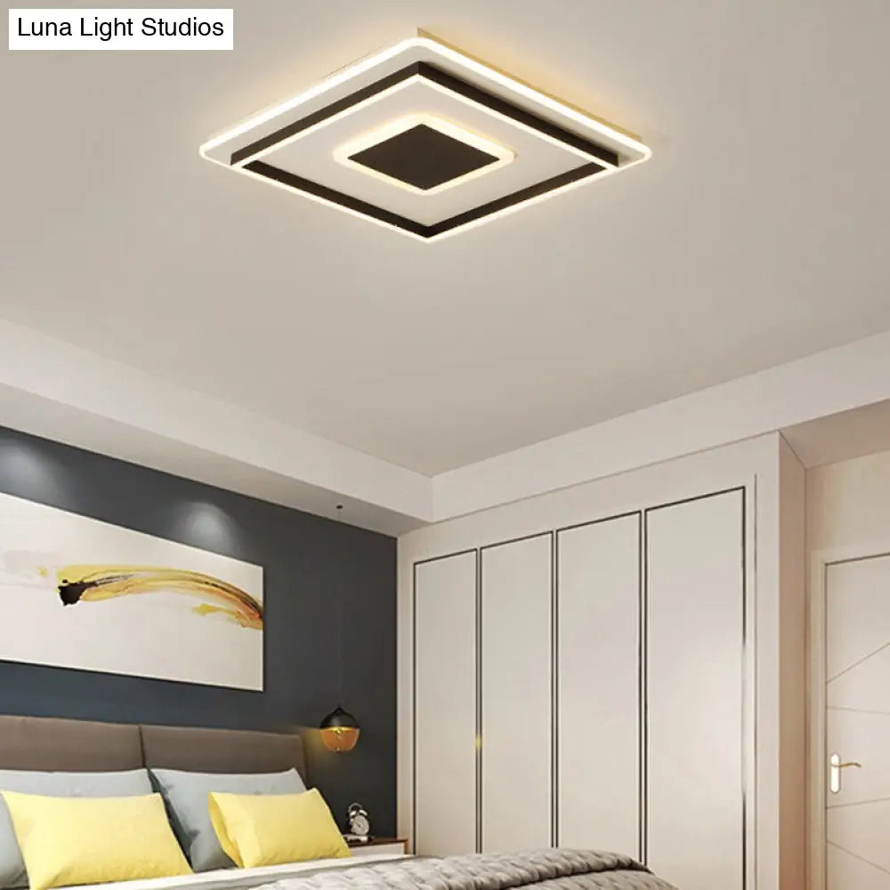 18/21.5/35.5 Wide Led Flush Mount Light - Black Square/Rectangular Fixture For Living Room With