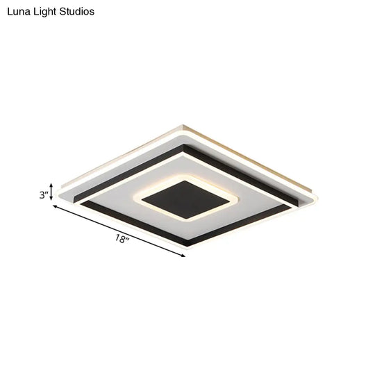 18’/21.5’/35.5’ Wide Led Flush Mount Light - Black Square/Rectangular Fixture For Living Room